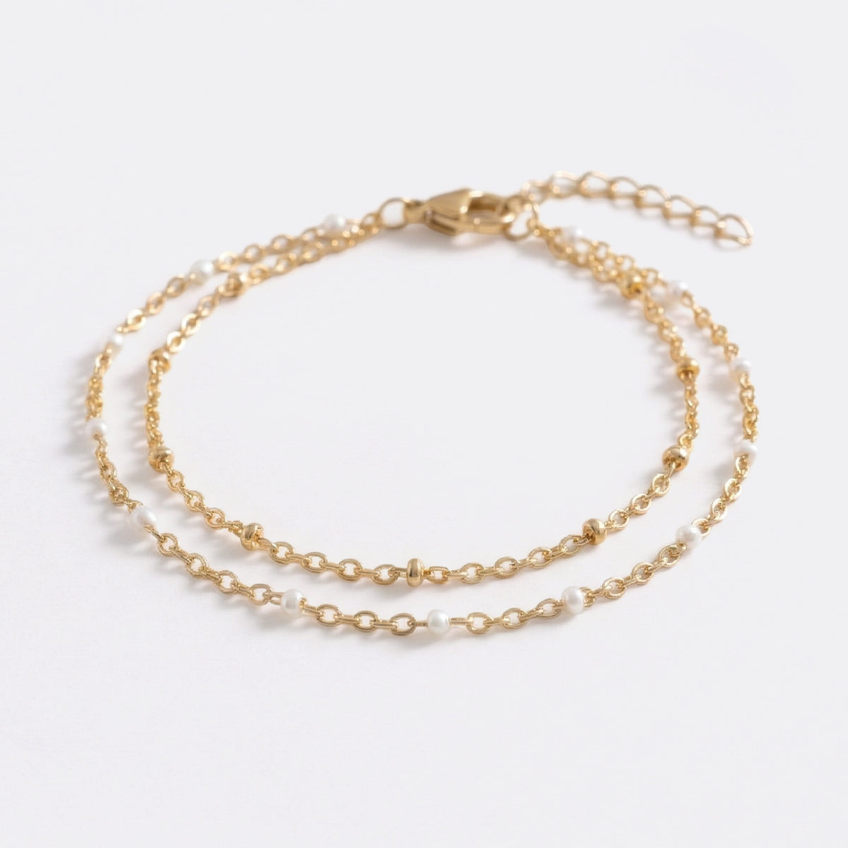 Bracciale Doppia Catena Delicata con Perline