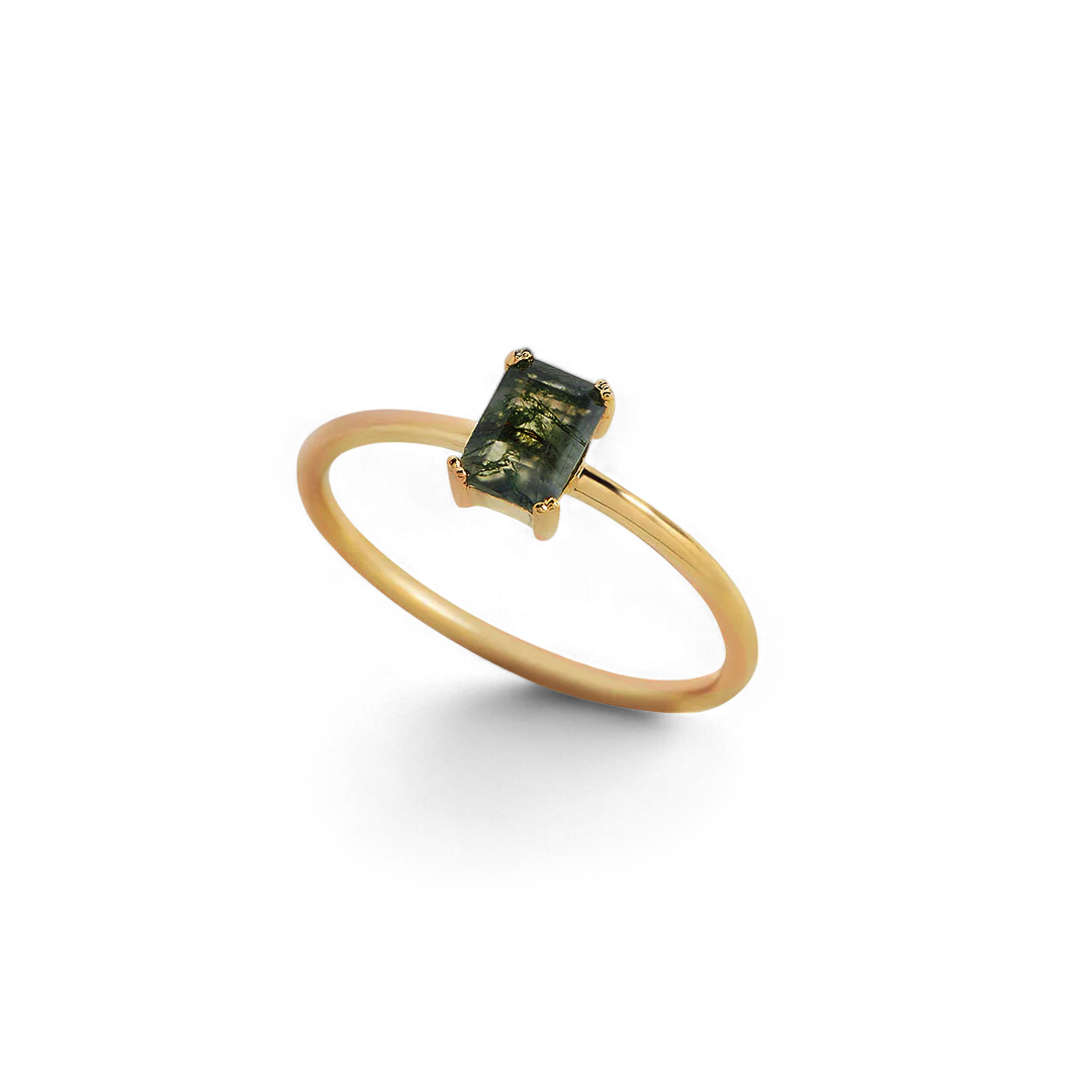 Dainty Moss Agate Ring in 925 Sterling Silver — Vanny Jewels