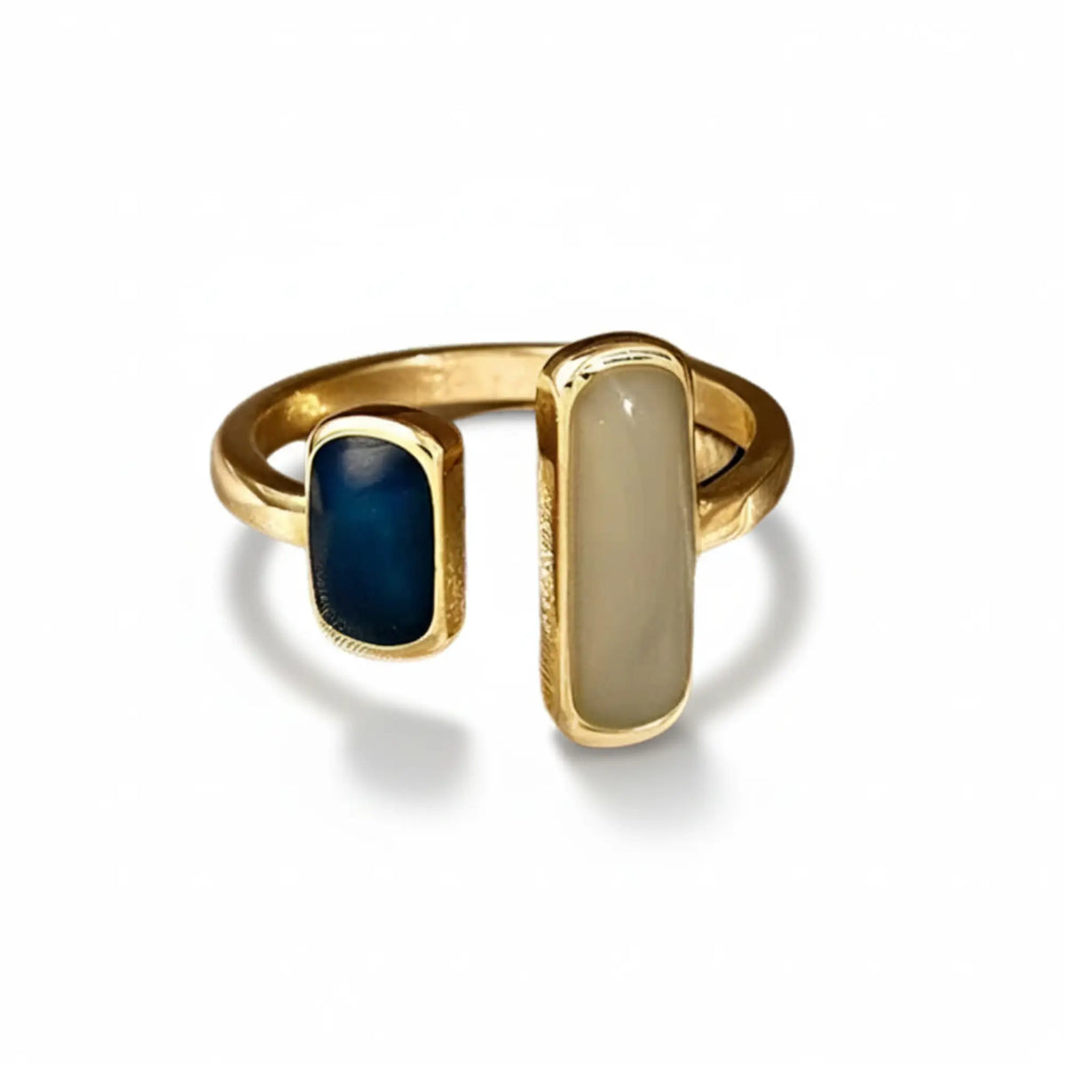 Double Stone Adjustable Gold Ring in gold tone