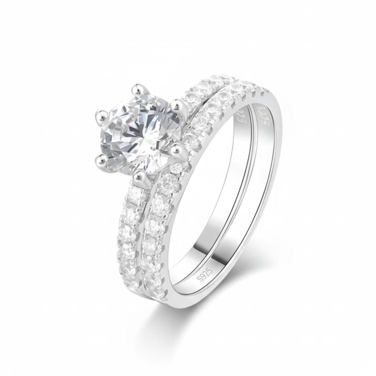 Double Silver Ring with Cubic Zirconia in 925 sterling silver