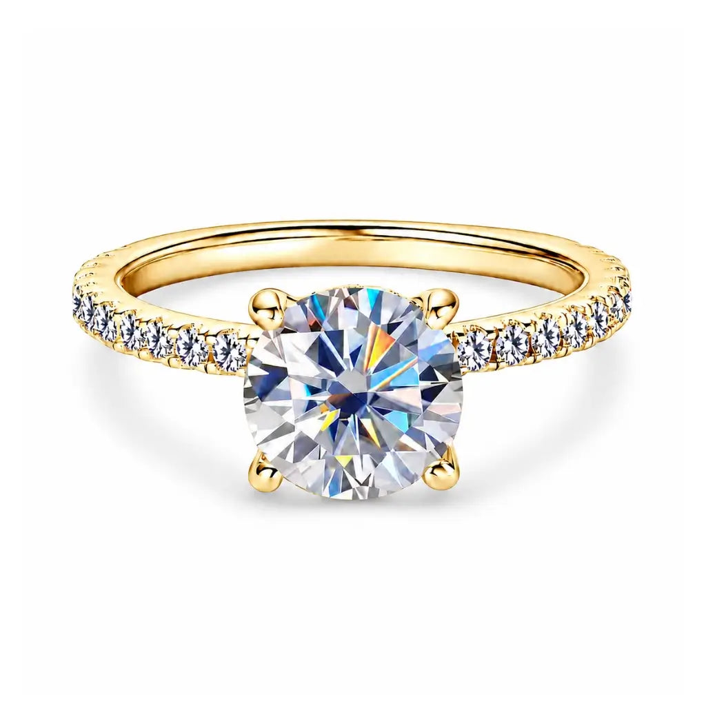 18K Gold Moissanite Engagement Ring with Side Stones in gold tone