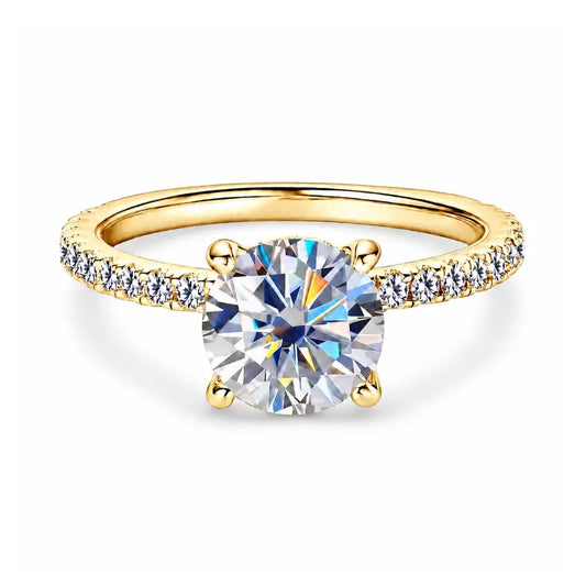 18K Gold Moissanite Engagement Ring with Side Stones in gold tone