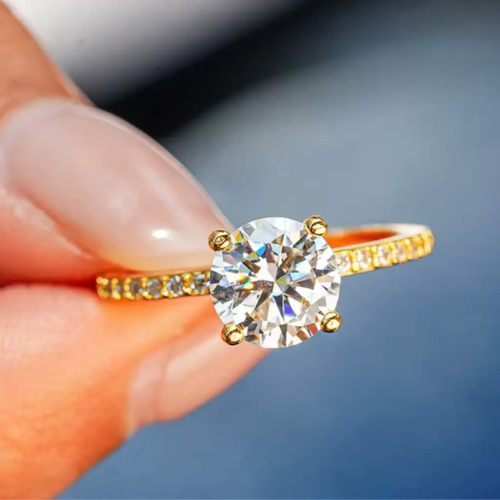 18k Gold Solitaire Engagement Ring in gold tone