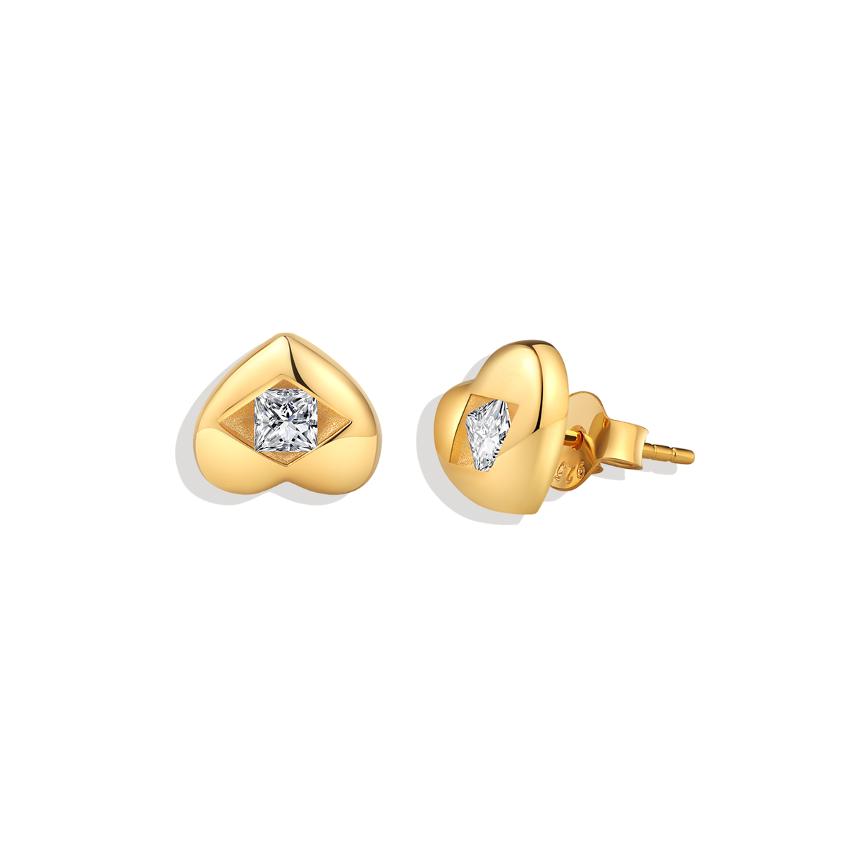 Diamond Heart Stud Earrings in 925 Sterling Silver — Vanny Jewels