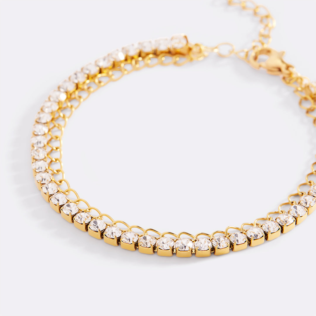 Double Chain Tennis Bracelet in gold tone, flat lay detail