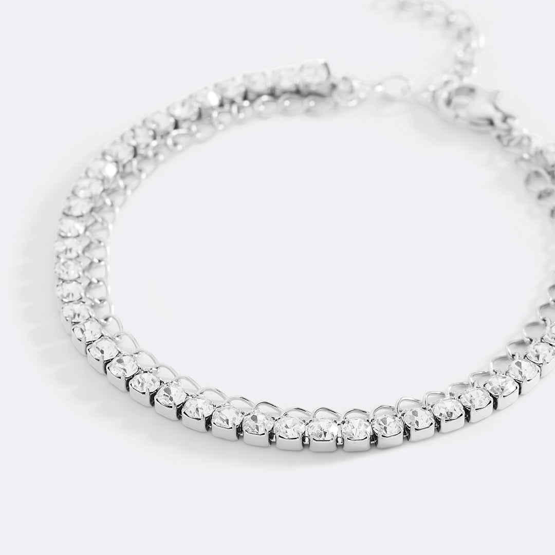 Double Chain Tennis Bracelet in 925 sterling silver, flat lay detail