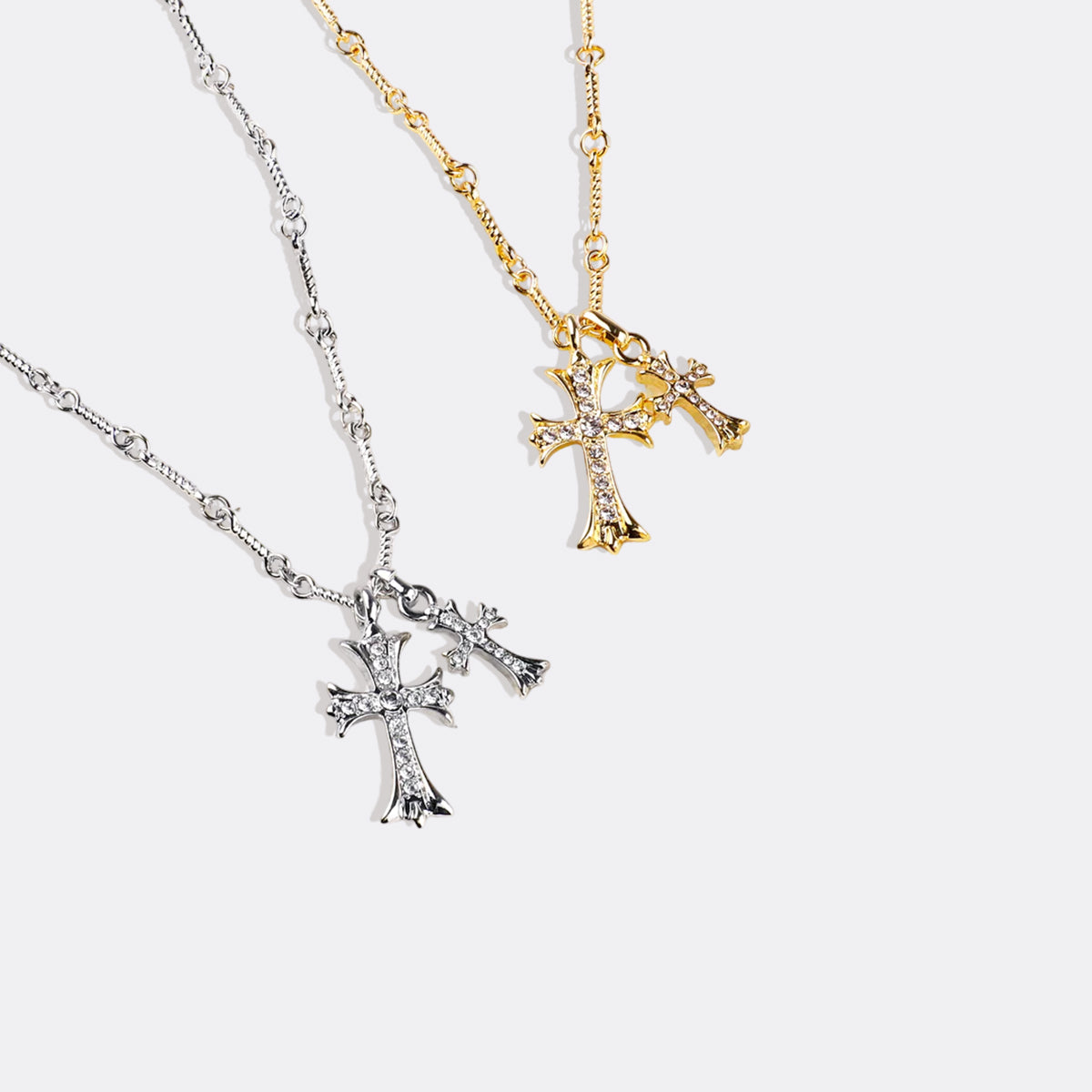 Double Cross Pendant Necklace in gold tone