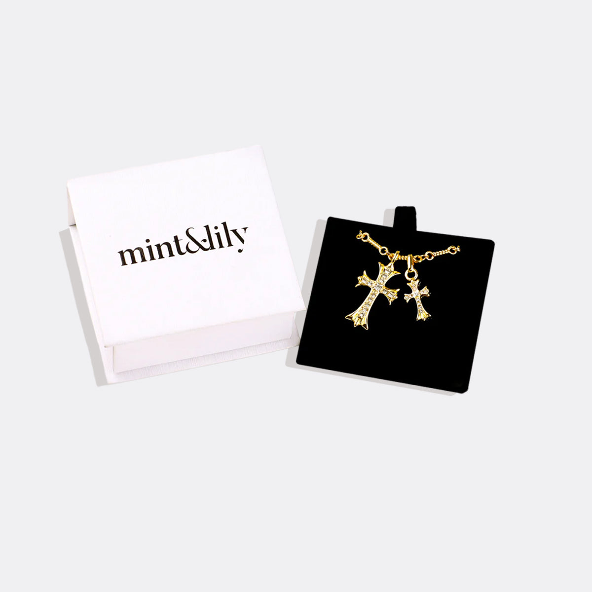 Double Cross Pendant Necklace in gold tone