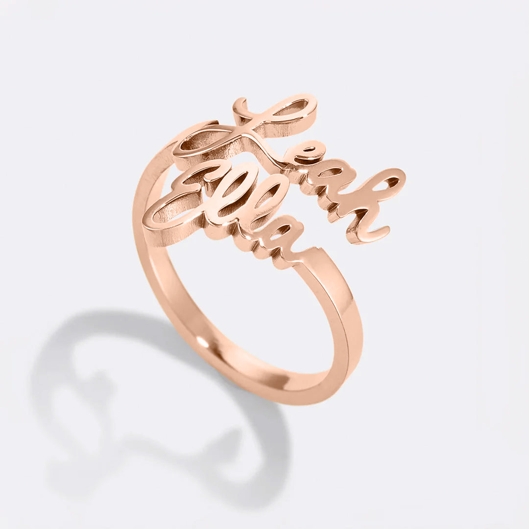 Double Name Ring in rose gold tone