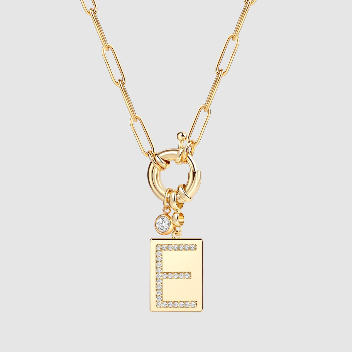 Collana Pendente Iniziale Pavé con Catena Paperclip