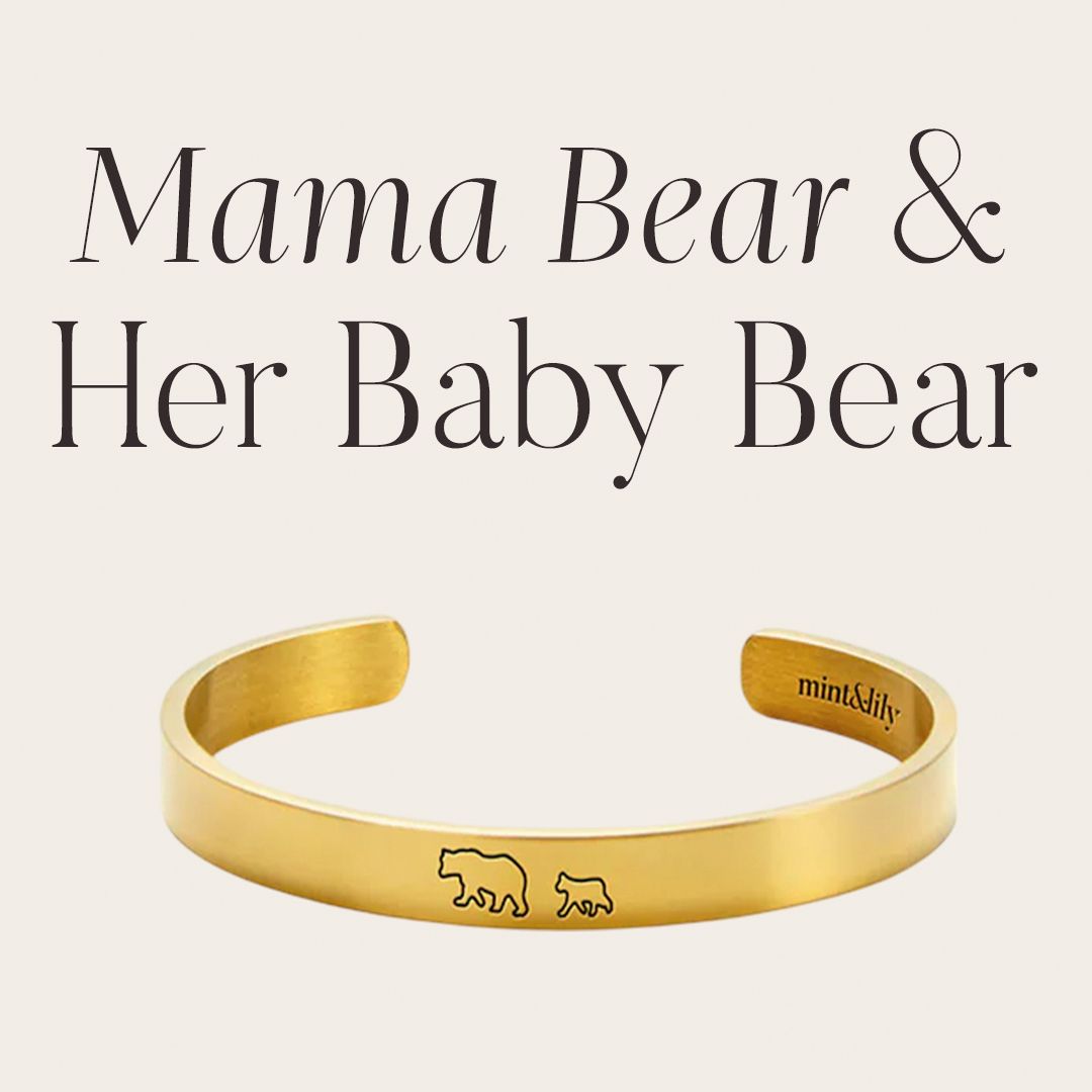 Mama Bear & Her Baby Bears Engraved Cuff Bracelet — Vanny Jewels