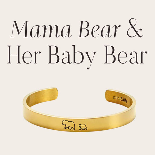 Mama Bear & Her Baby Bears Engraved Cuff Bracelet — Vanny Jewels
