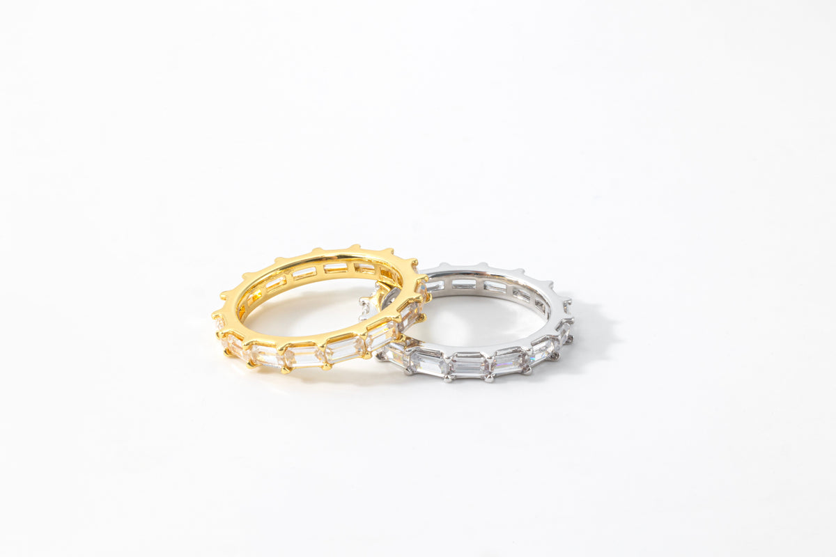 Emerald Eternity Band, flat lay detail