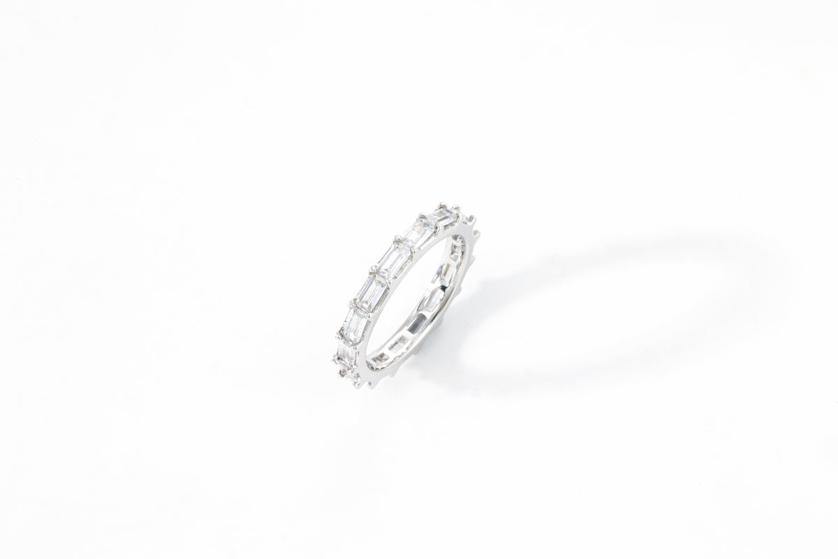 Emerald Eternity Band in 925 sterling silver, flat lay detail