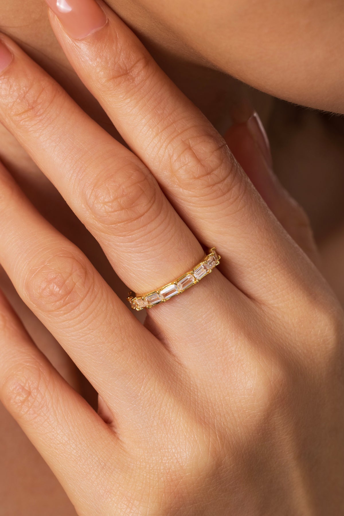 Emerald Eternity Band, worn on a model