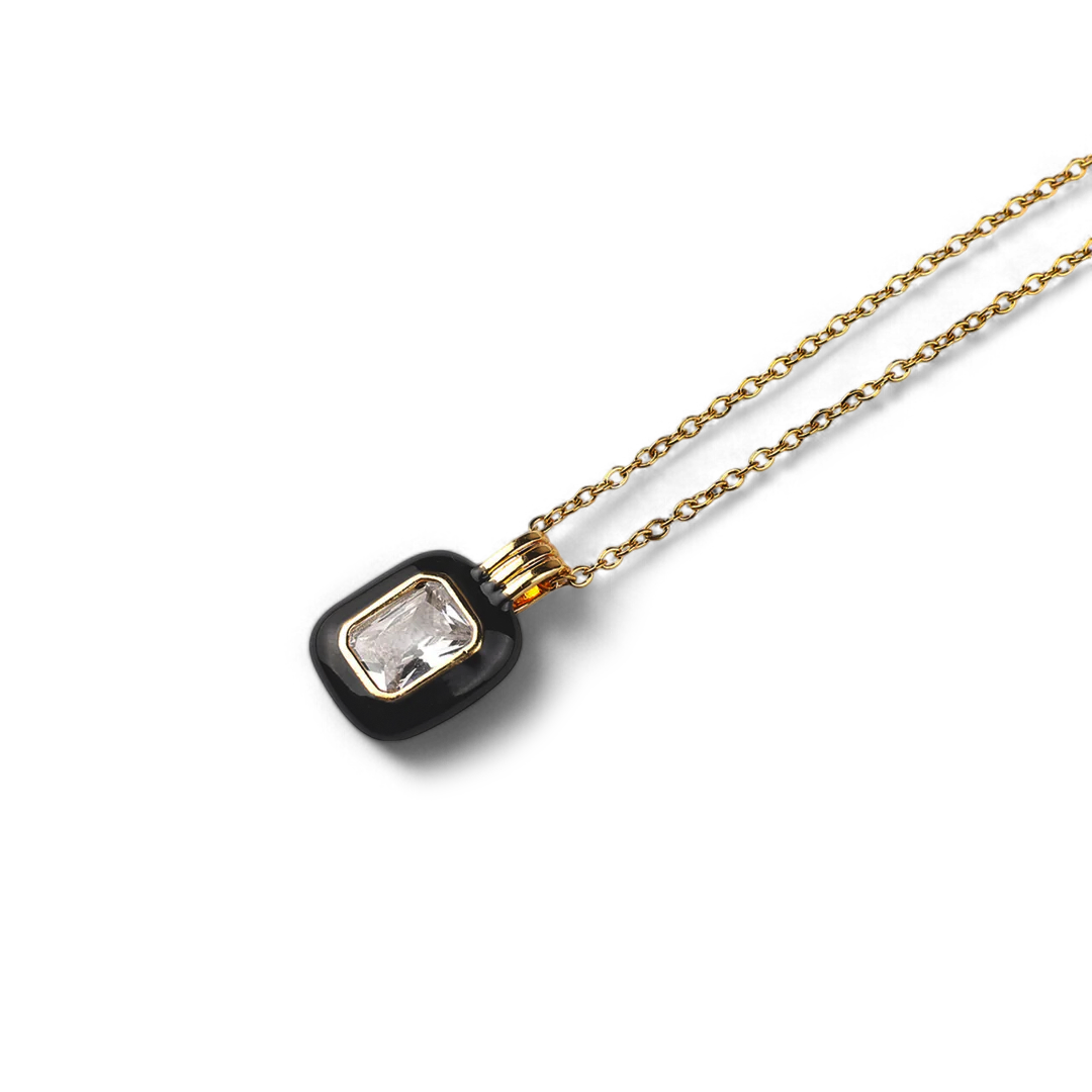 Emerald Cut Gemstone & Enamel Pendant Necklace — Vanny Jewels