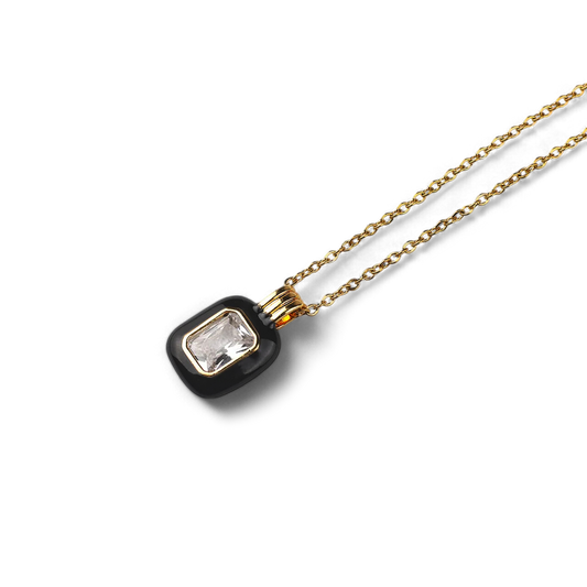 Emerald Cut Gemstone & Enamel Pendant Necklace — Vanny Jewels