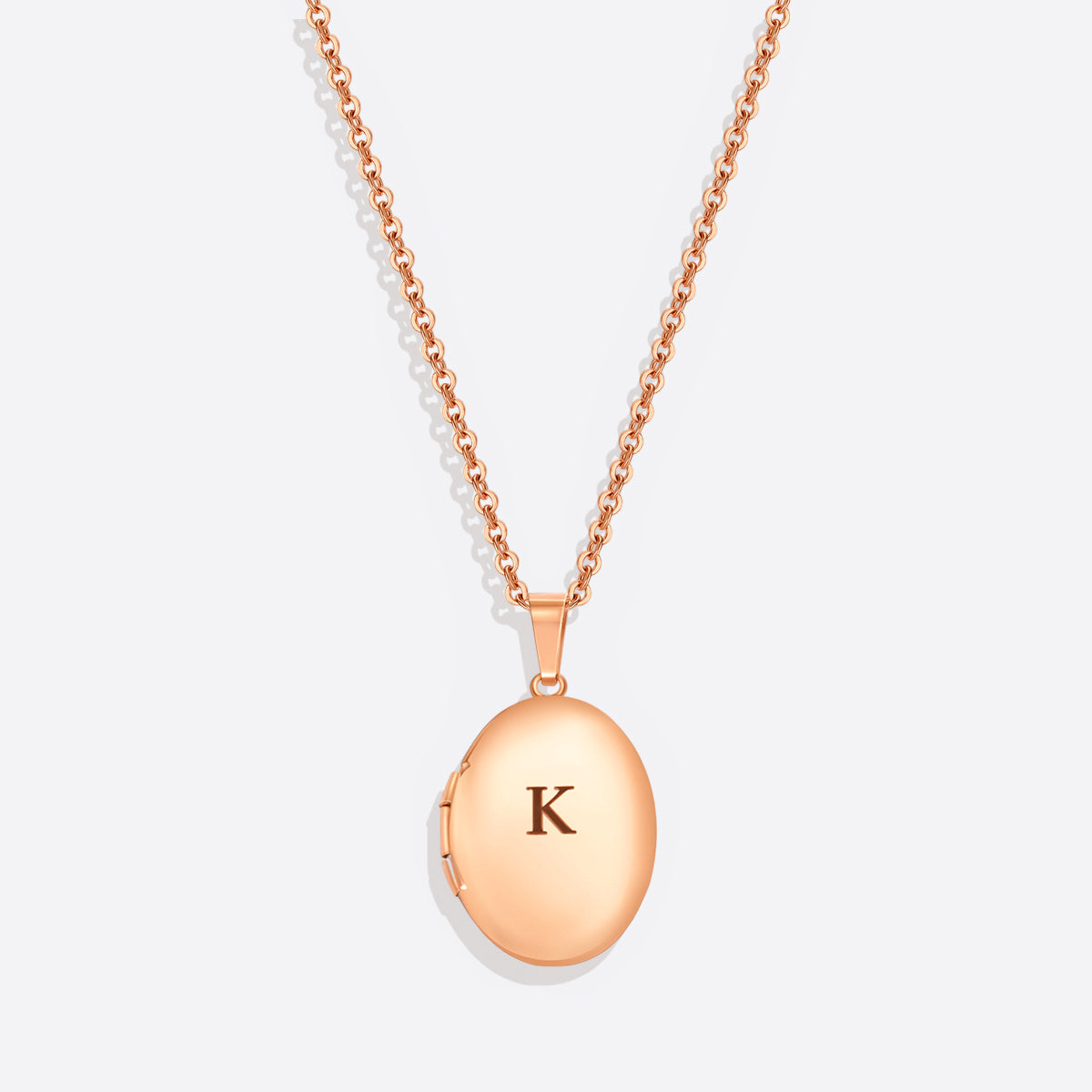 Engraved Oval Photo Locket Necklace in rose gold tone