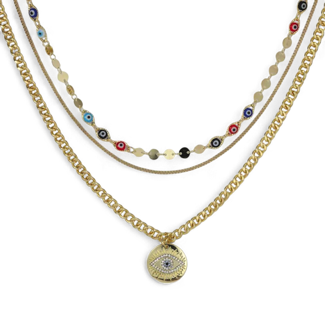 Evil Eye Curb Chains Stacked Necklace — Vanny Jewels