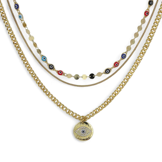 Evil Eye Curb Chains Stacked Necklace — Vanny Jewels