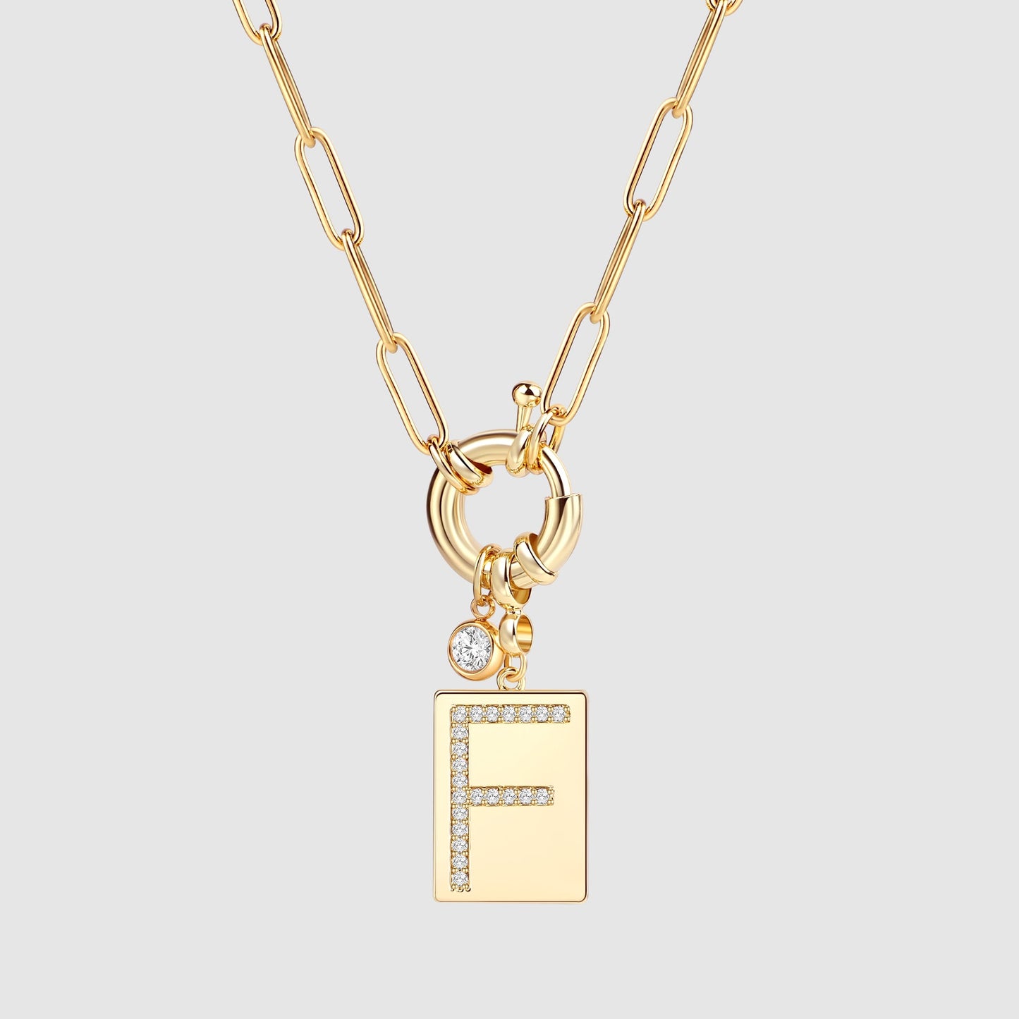 Collana Pendente Iniziale Pavé con Catena Paperclip