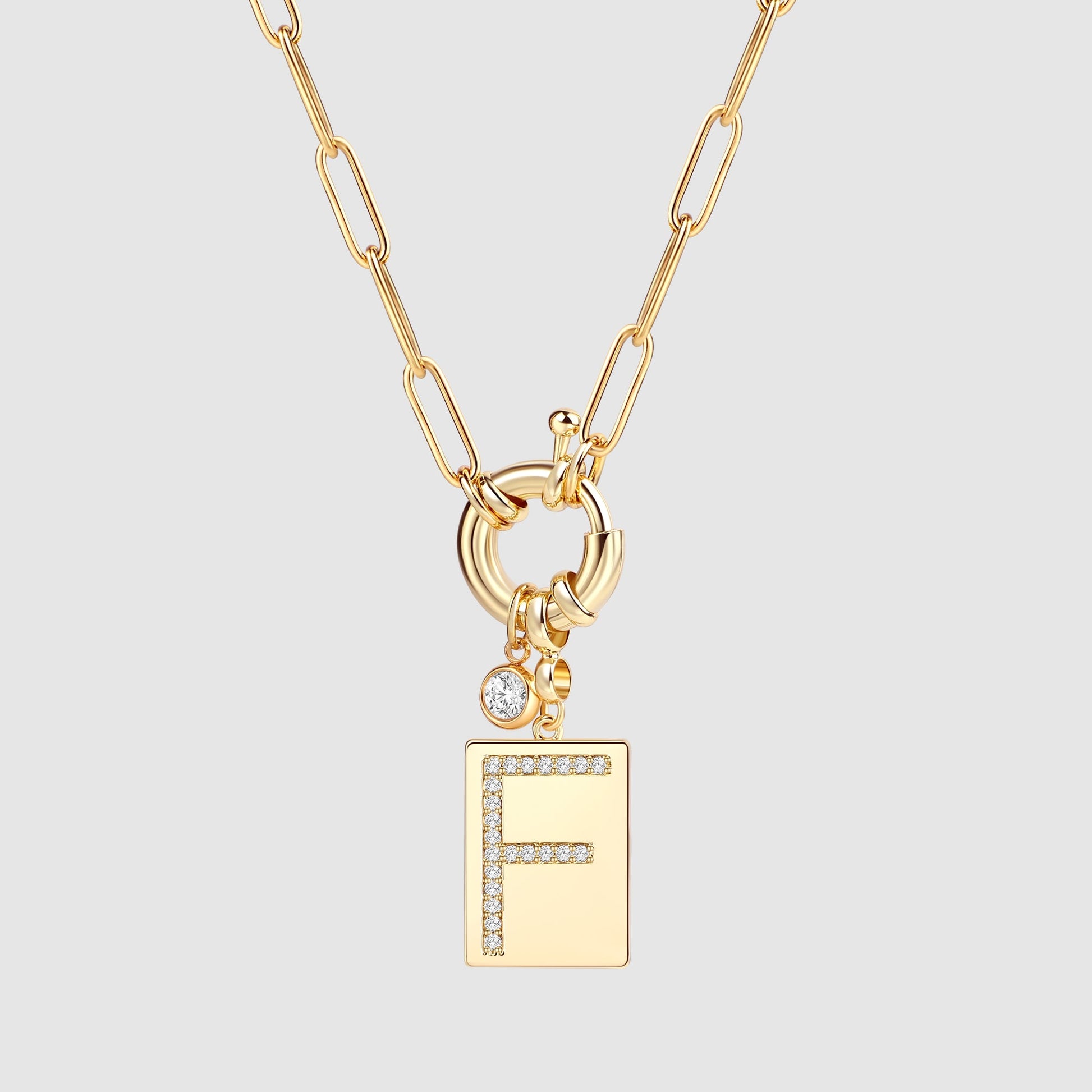 Collana Pendente Iniziale Pavé con Catena Paperclip
