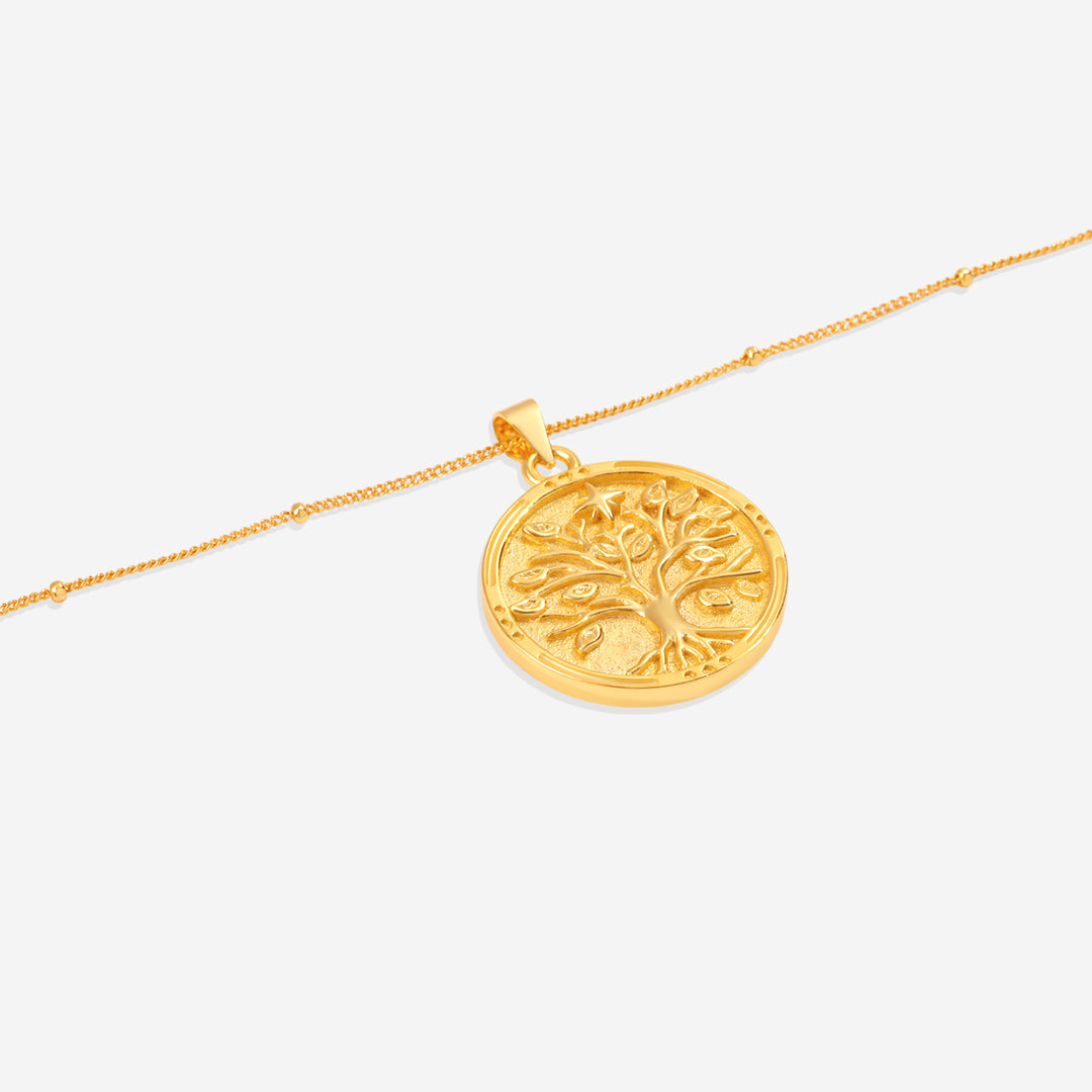 Collana con pendente a moneta con Albero della Vita in vermeil