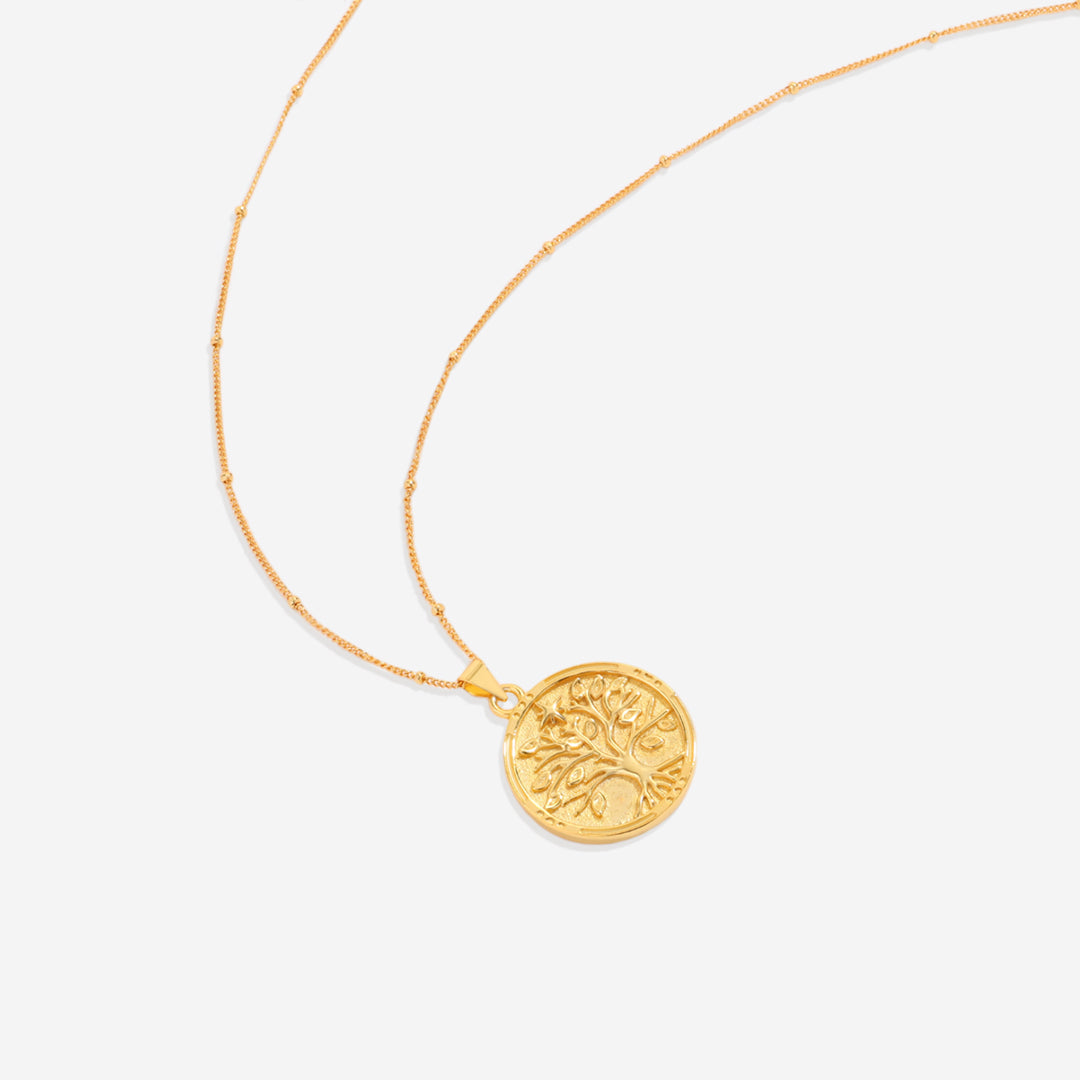 Collana con pendente a moneta con Albero della Vita in vermeil