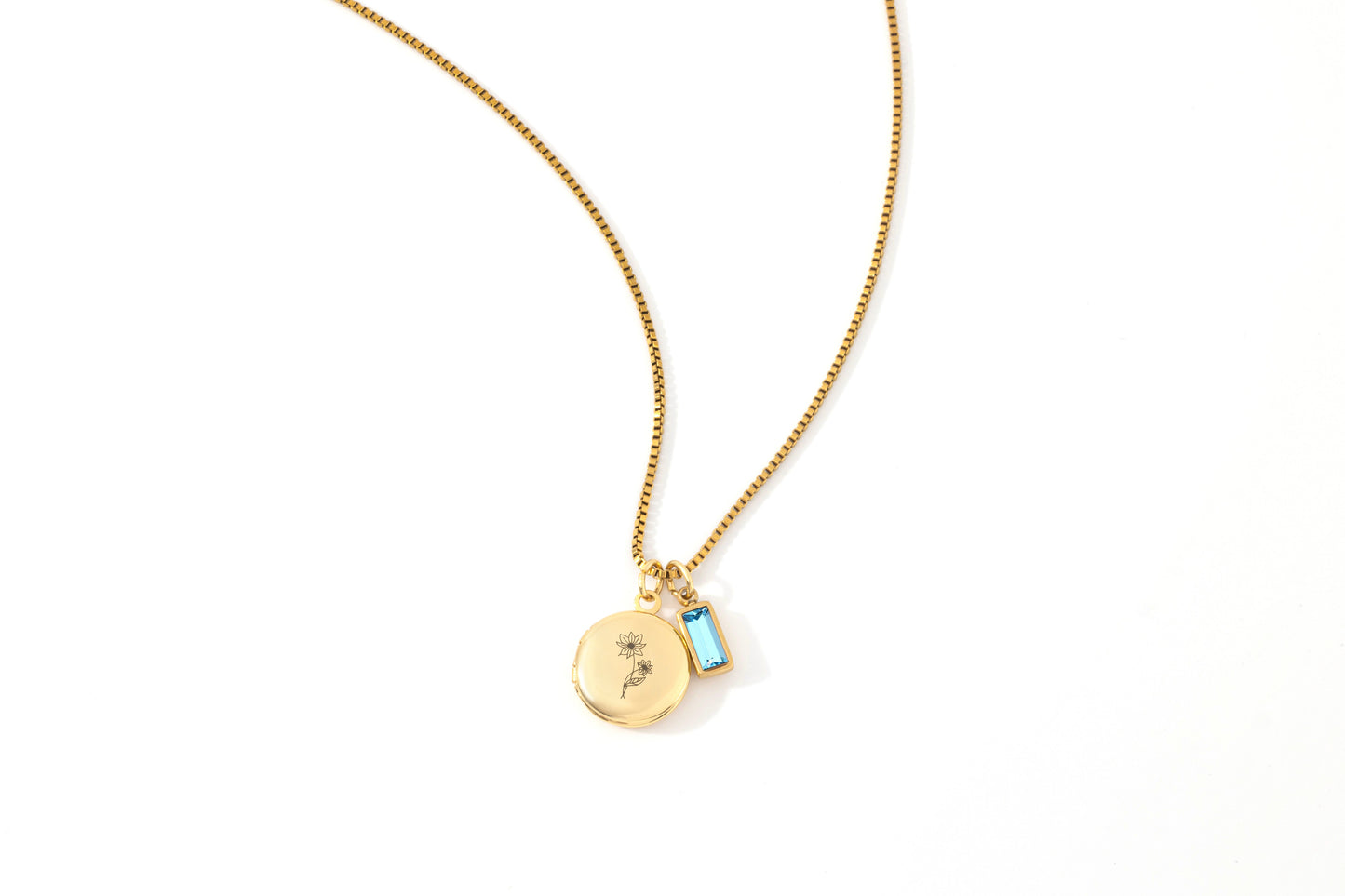 Family Birth Flower Locket Necklace with Birthstone in gold tone with December birthstone