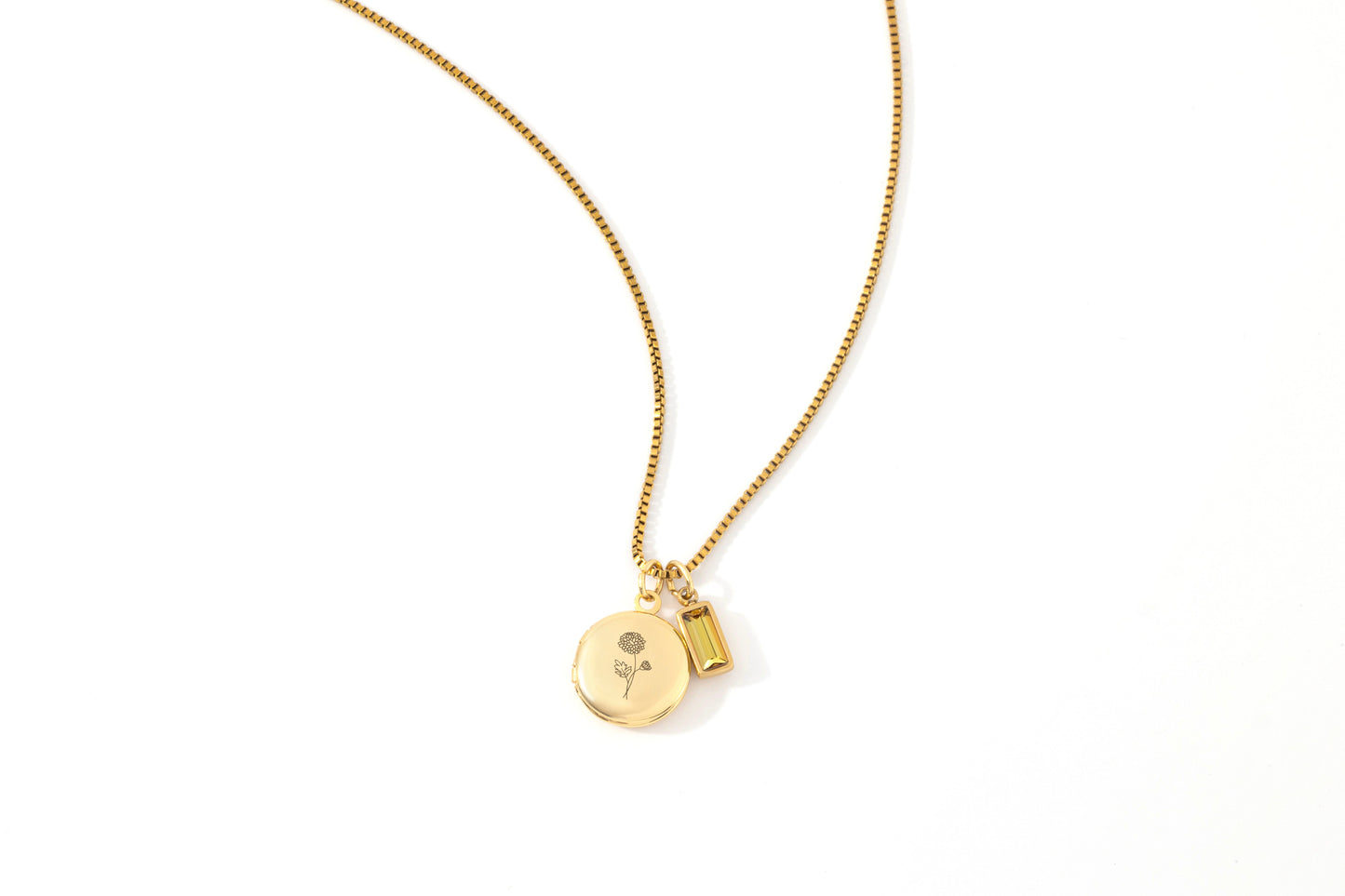 Family Birth Flower Locket Necklace with Birthstone in gold tone with November birthstone