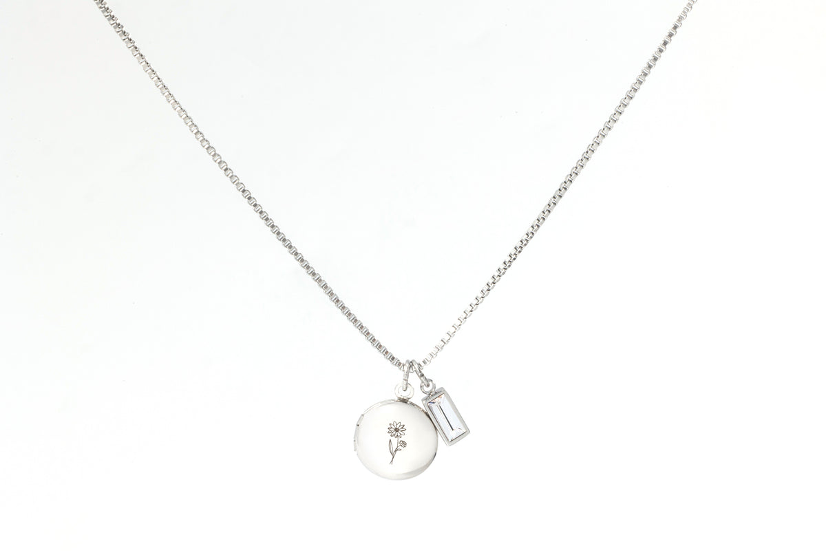 Family Birth Flower Locket Necklace with Birthstone in 925 sterling silver