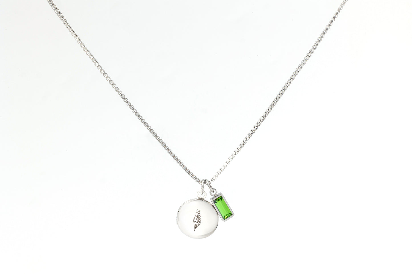 Family Birth Flower Locket Necklace with Birthstone in 925 sterling silver with August birthstone