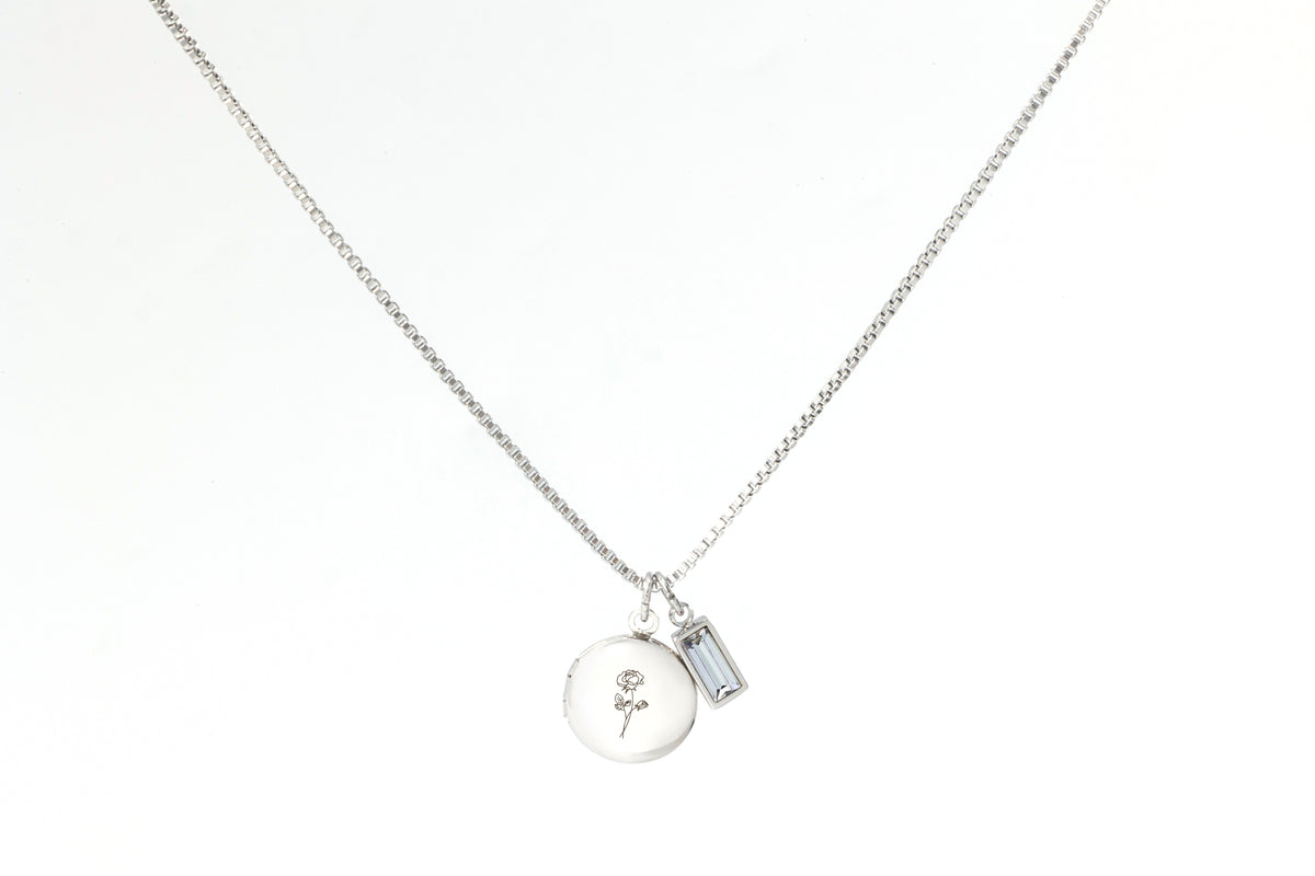 Family Birth Flower Locket Necklace with Birthstone in 925 sterling silver with June birthstone
