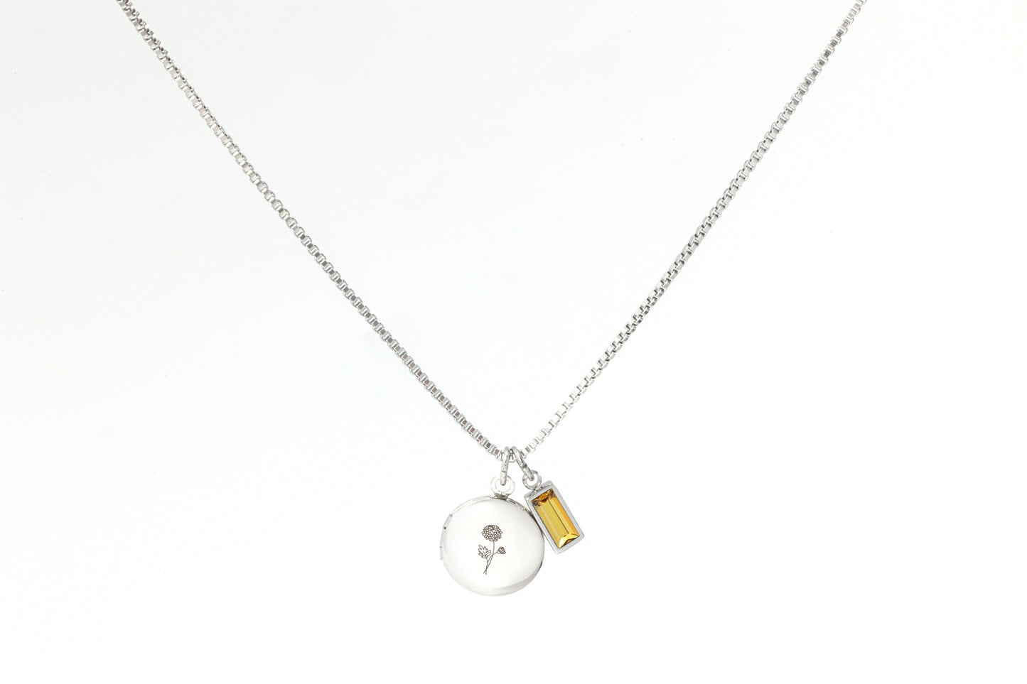 Family Birth Flower Locket Necklace with Birthstone in 925 sterling silver with November birthstone