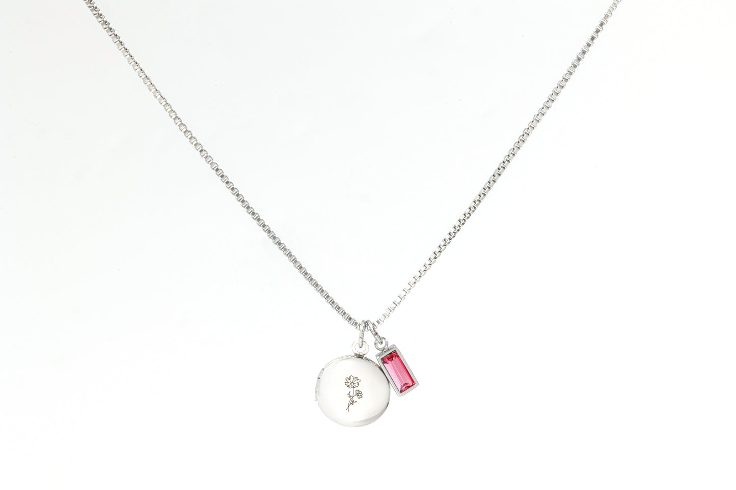 Family Birth Flower Locket Necklace with Birthstone in 925 sterling silver with October birthstone