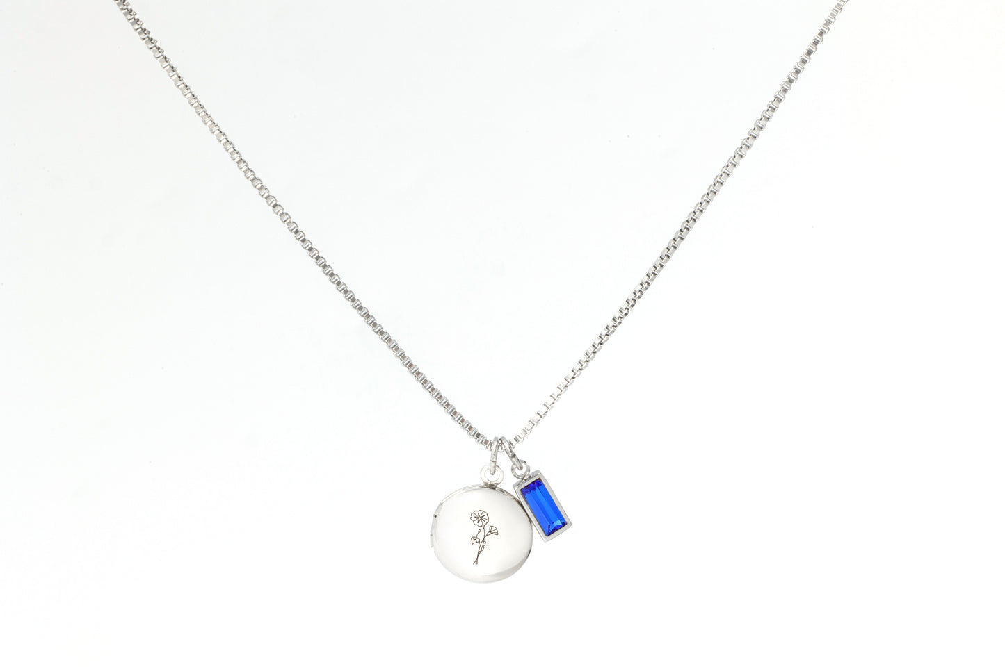 Family Birth Flower Locket Necklace with Birthstone in 925 sterling silver with September birthstone