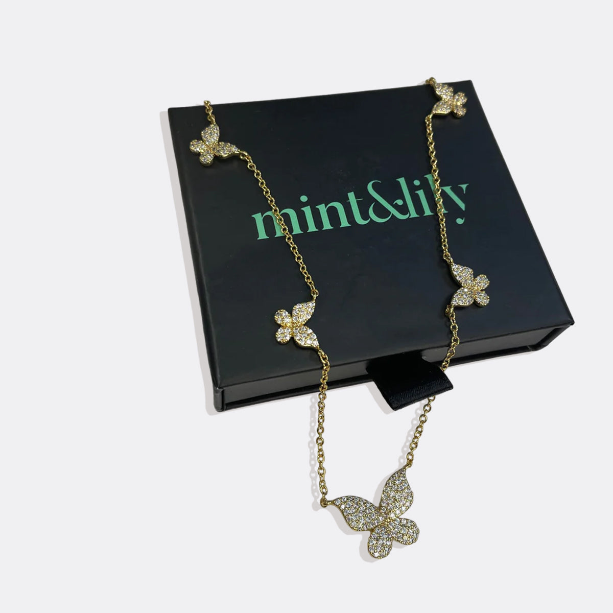 Five Butterfly Necklace in gold tone