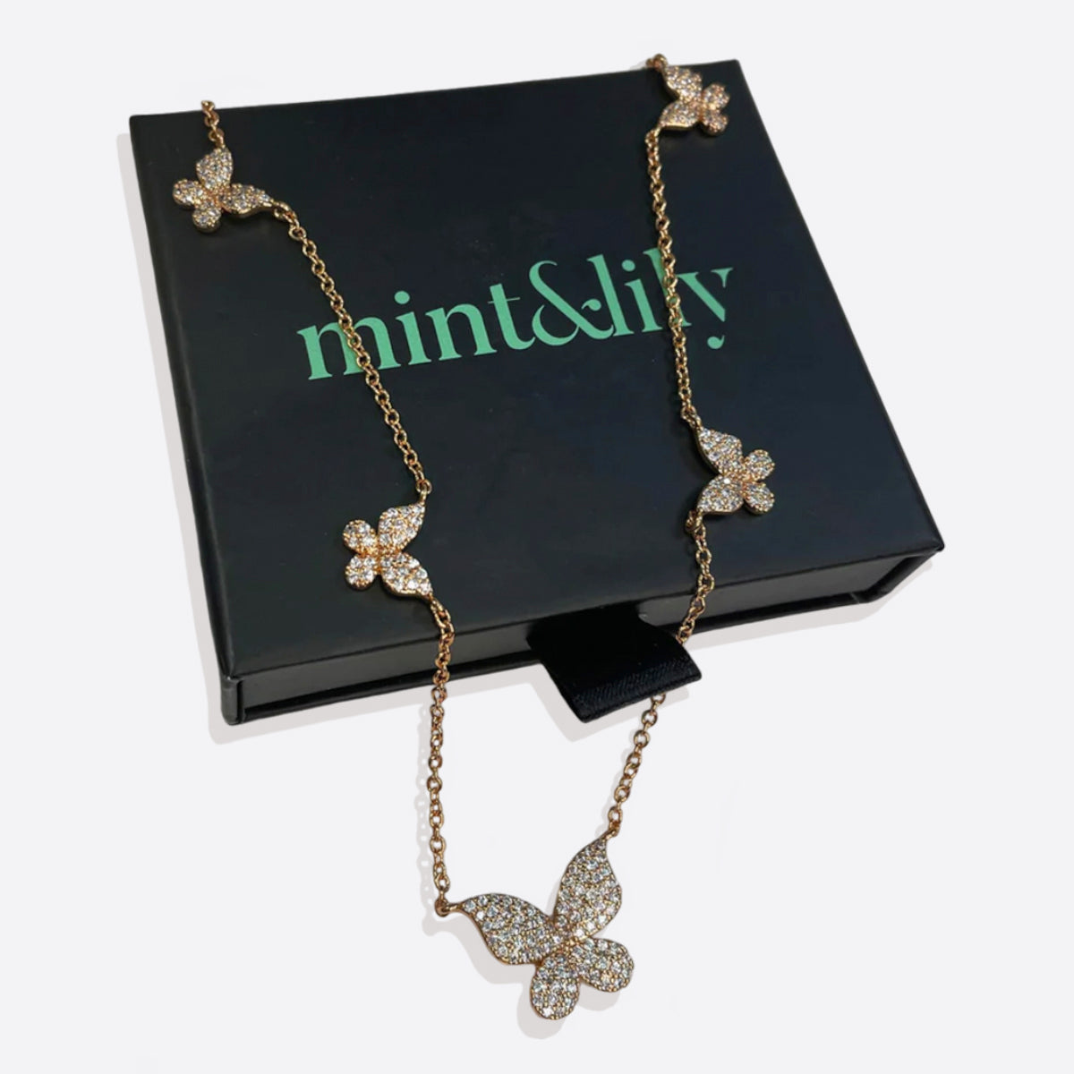 Five Butterfly Necklace in rose gold tone