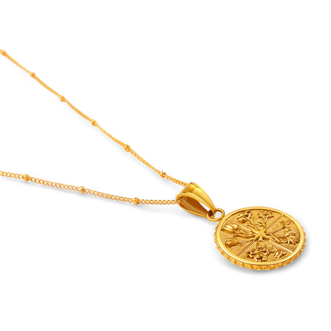 Floral Coin Pendant Necklace — Vanny Jewels