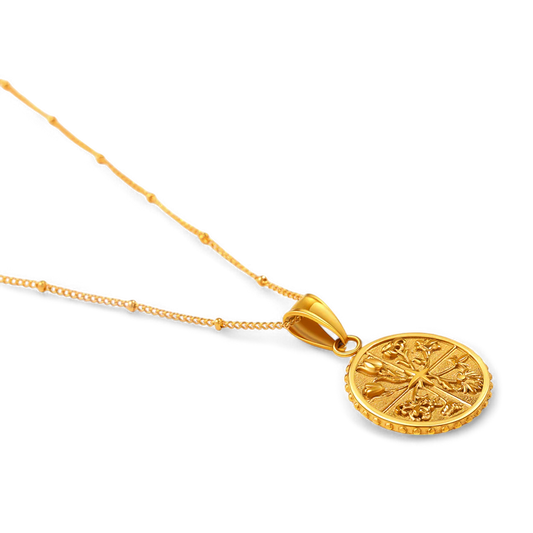 Floral Coin Pendant Necklace — Vanny Jewels