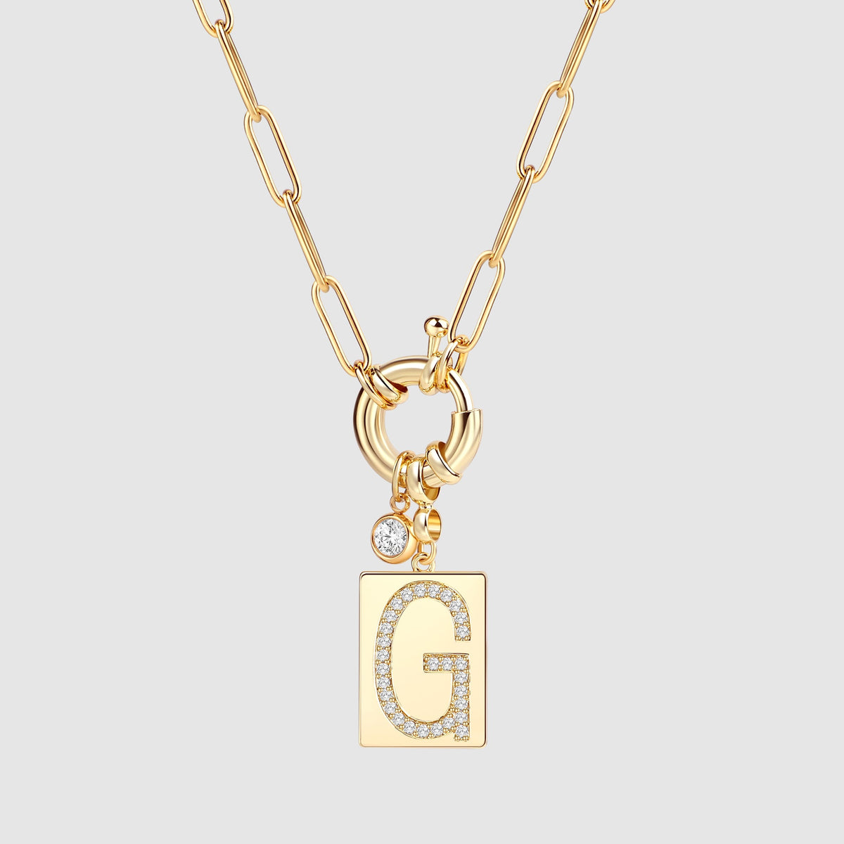 Collana Pendente Iniziale Pavé con Catena Paperclip