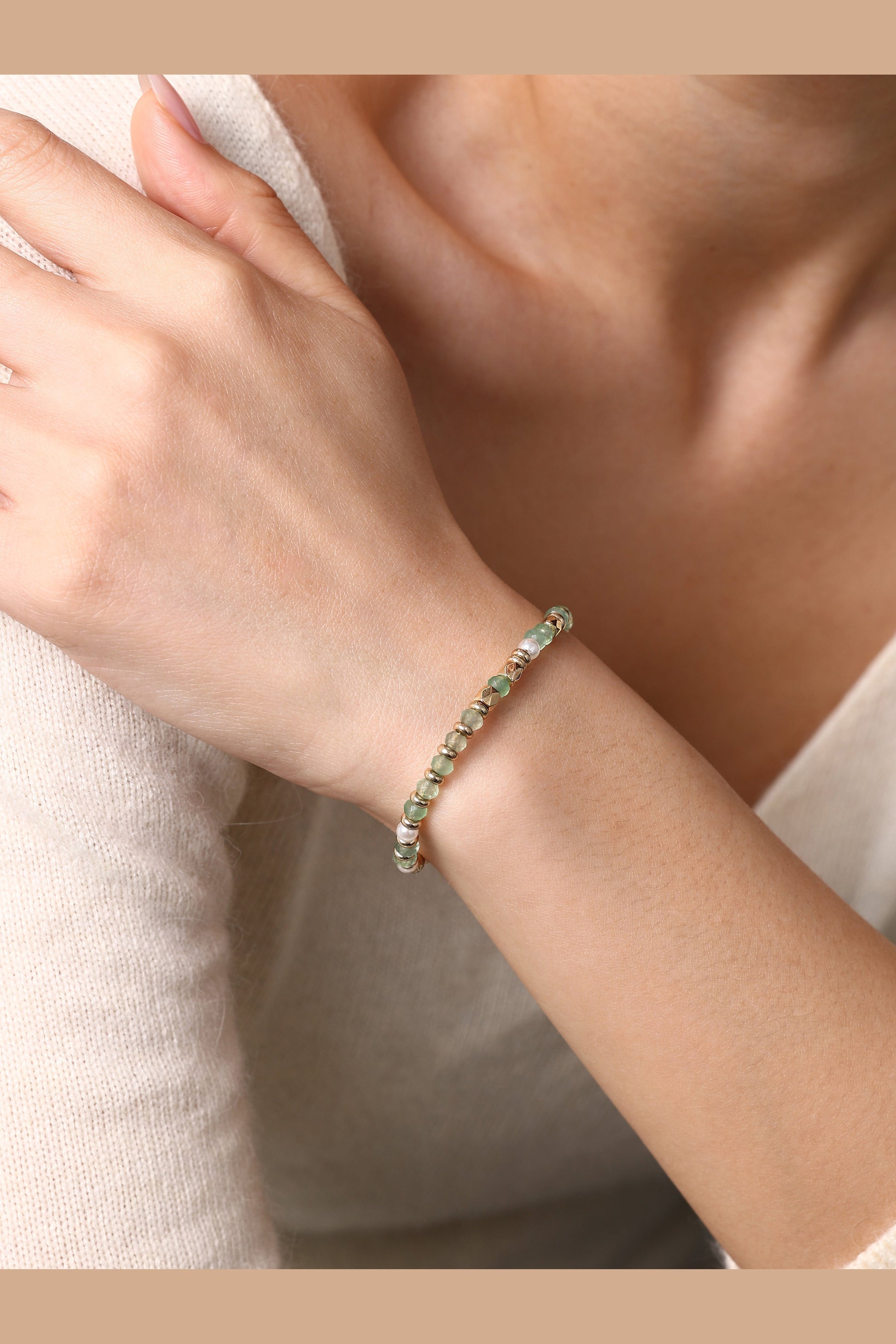 Gemstone Beaded Slider Bracelet, worn on a model