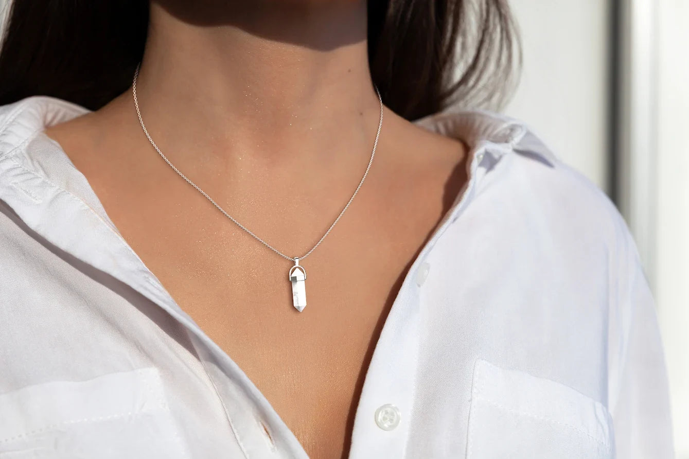 Gemstone Point Necklace in 925 sterling silver, worn on a model