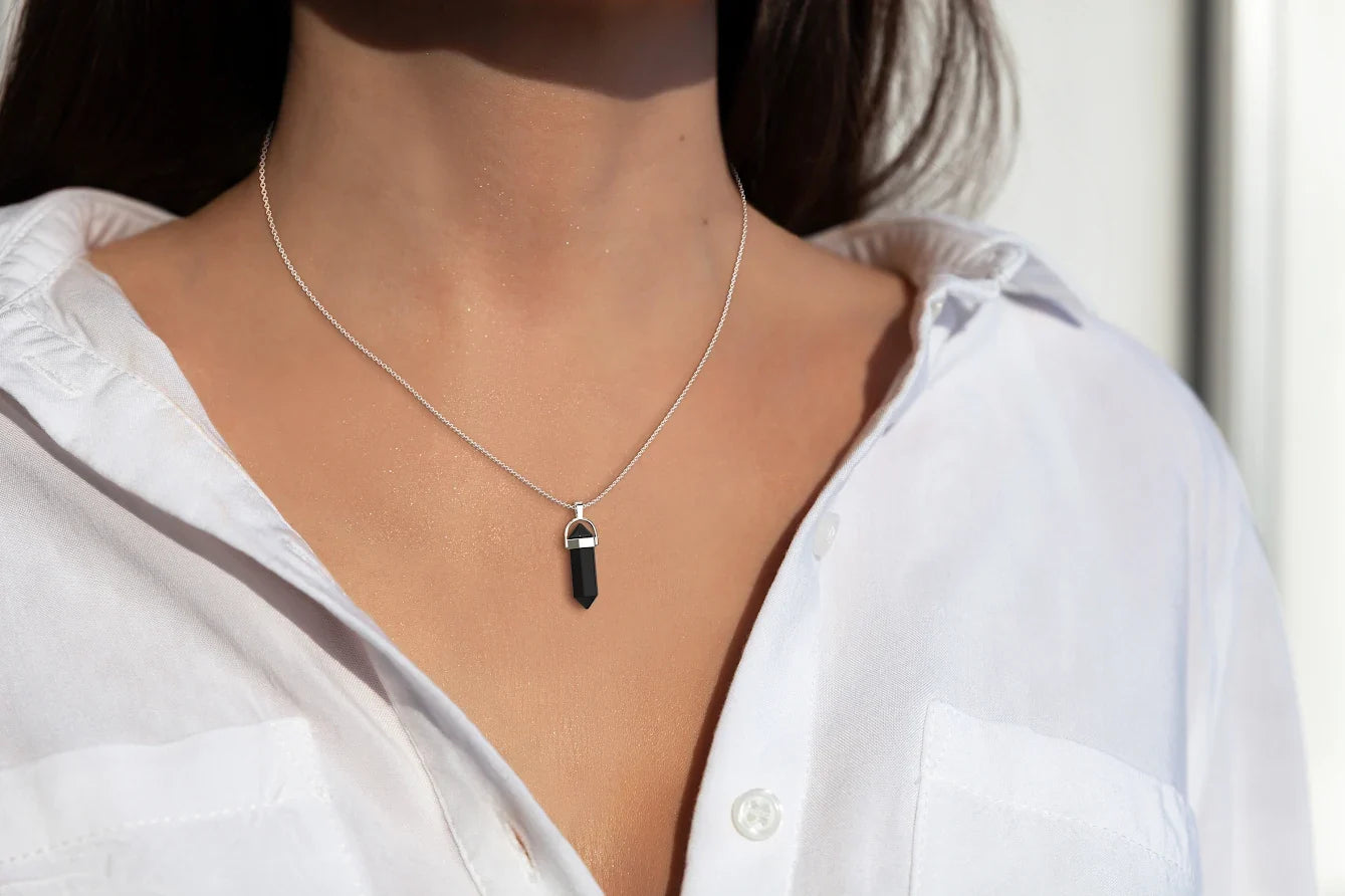 Gemstone Point Necklace in 925 sterling silver, worn on a model