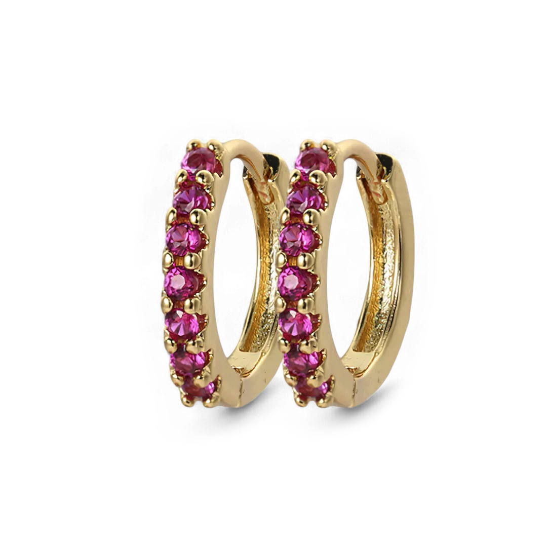 Gemstone Sleeper Huggie Hoop Earrings in rose gold tone