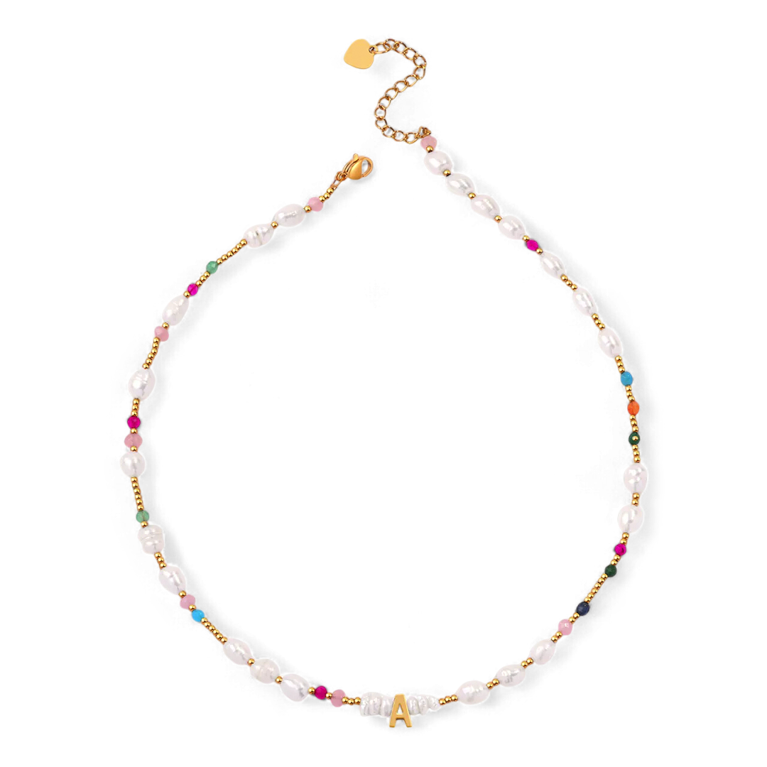 Gemstone and Pearl Initial Necklace — Vanny Jewels