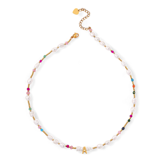 Gemstone and Pearl Initial Necklace — Vanny Jewels