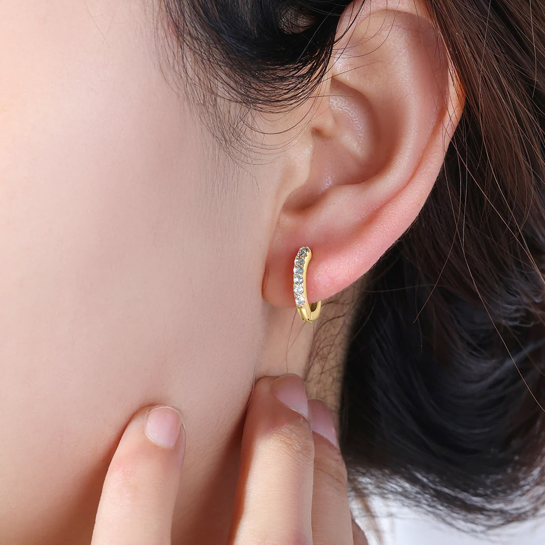 Gemstone Sleeper Huggie Hoop Earrings, worn on a model
