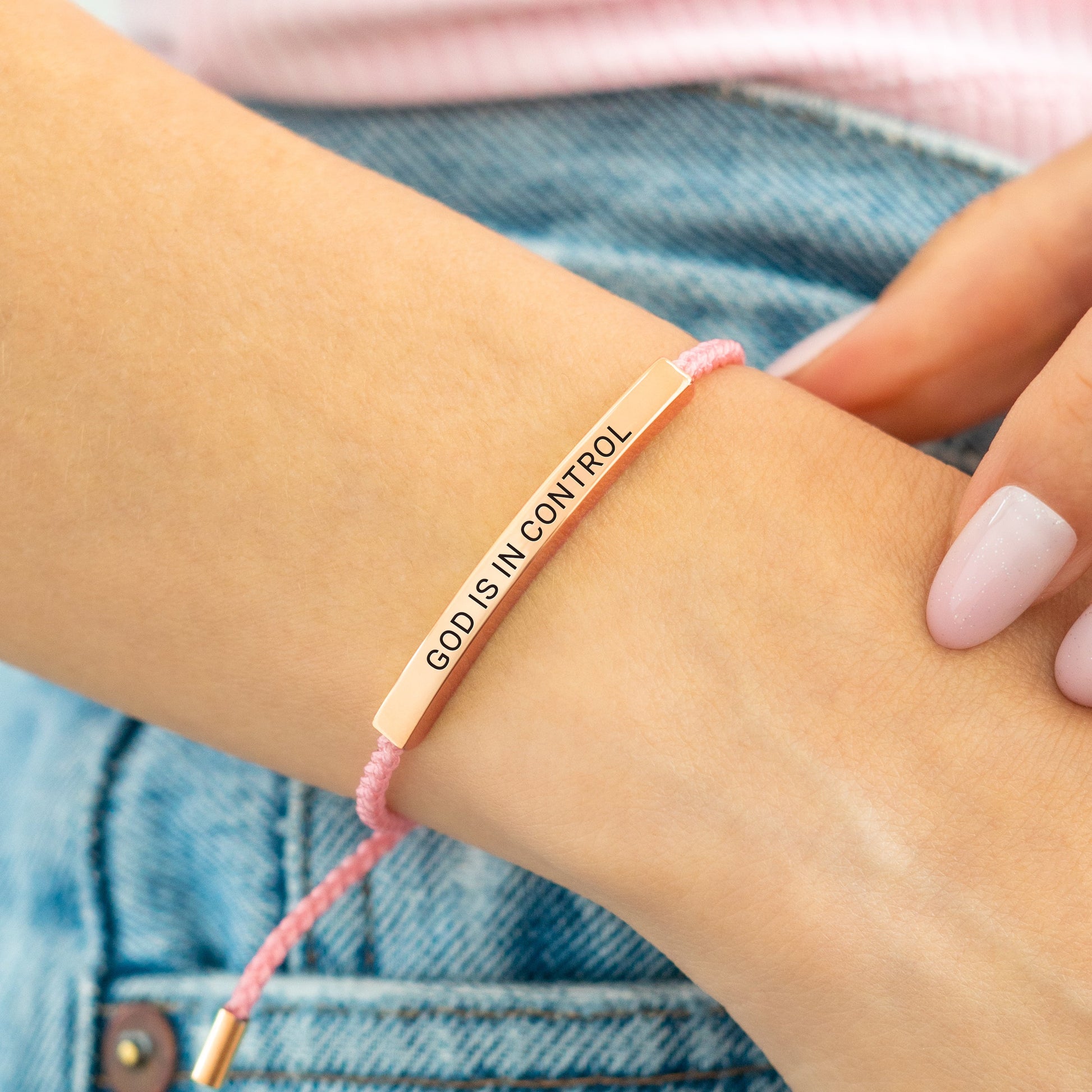 God Is In Control Inspire Bracelet in rose gold tone
