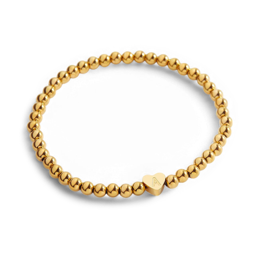 Gold Beaded Bracelet with Heart Initial — Vanny Jewels